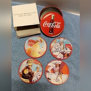 Coca-Cola Vintage 1999 Set Of 4 Coaster Set With Storage Tin And Box